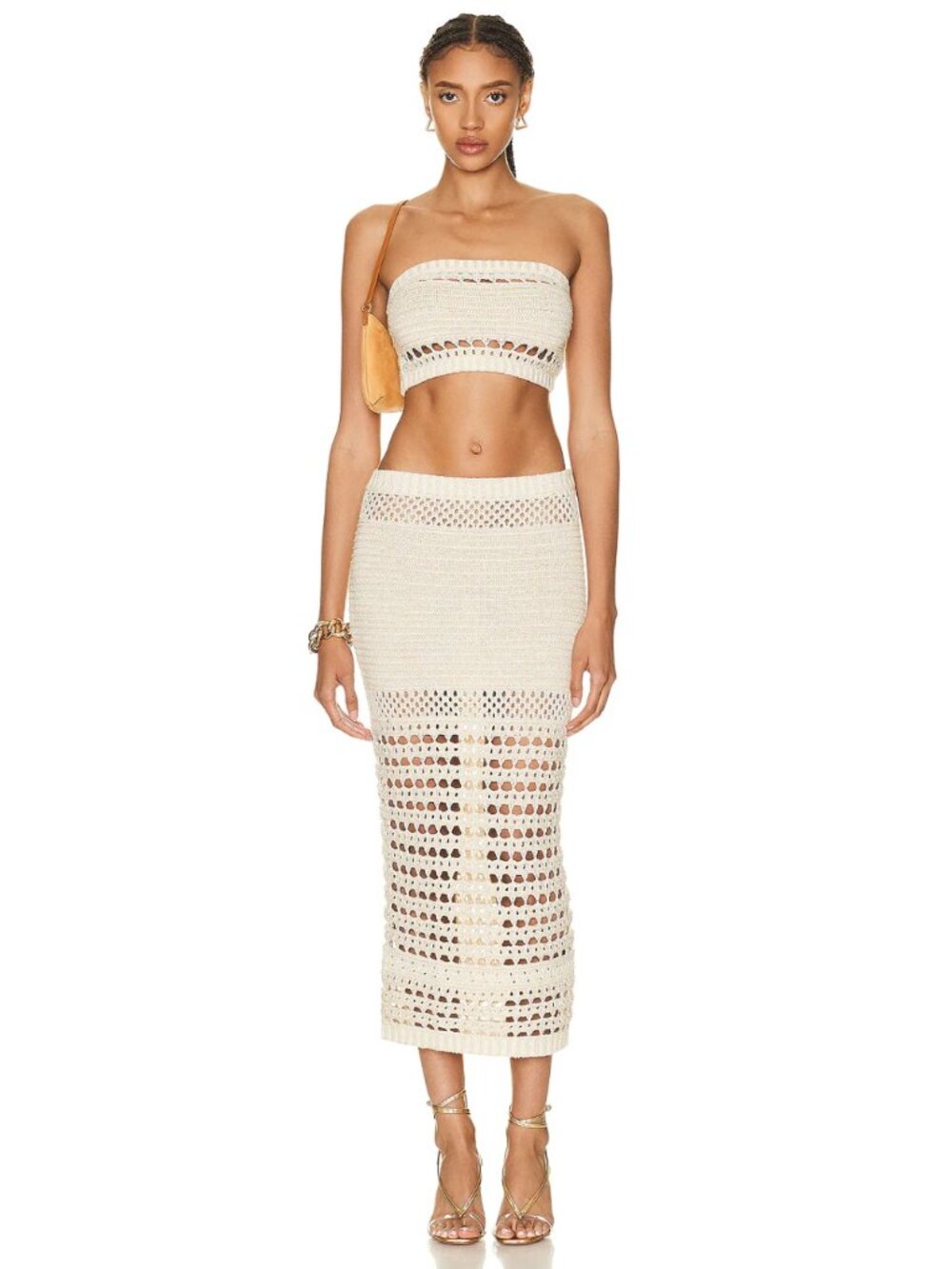 RETROFÊTE Luiz + Raya Metallic Crochet Matching Set Ivory Gold Size Small